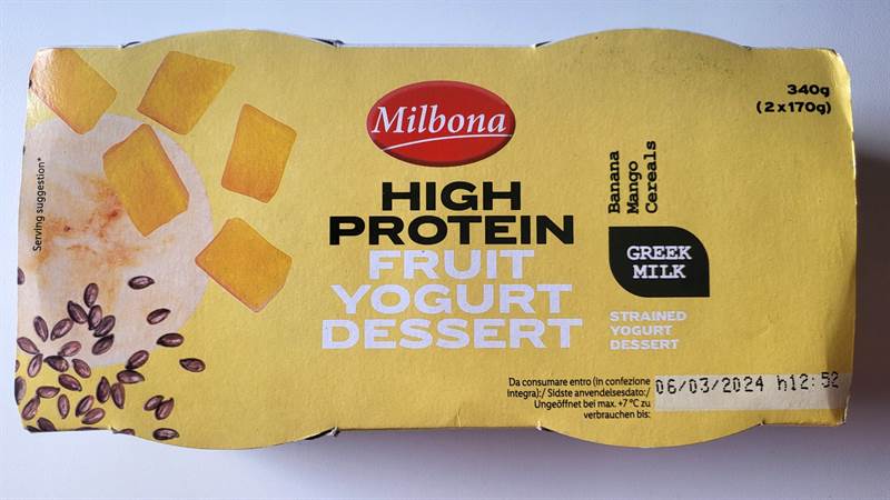 Milbona High Protein Fruit Yogurt Dessert Banana Mango Cereals